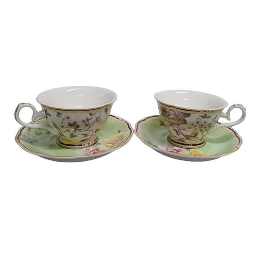 Σετ Φλυτζάνια Τσαγιού Πορσελάνης 2 Τεμ Green Yellow Flowers 8.5x15εκ