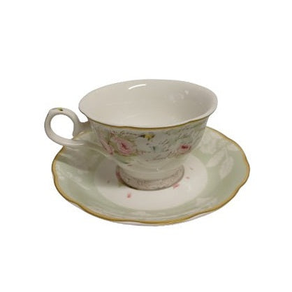 Σετ Φλυτζάνια Τσαγιού Πορσελάνης 2 Τεμ Green Pastel Roses 8.5x15εκ