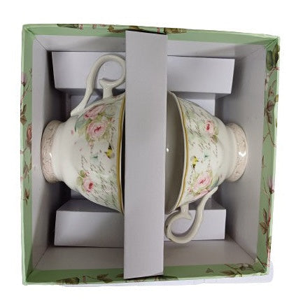 Σετ Φλυτζάνια Τσαγιού Πορσελάνης 2 Τεμ Green Pastel Roses 8.5x15εκ