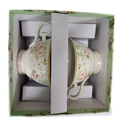 Σετ Φλυτζάνια Τσαγιού Πορσελάνης 2 Τεμ Green Pastel Roses 8.5x15εκ