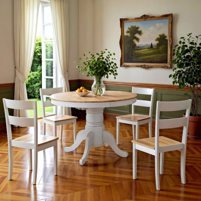 Τραπεζαρία Lars-York Σετ 5 Τμχ Επεκτεινόμενη Ξύλο Λευκό-Φυσικό Φ100(+38)x100x75