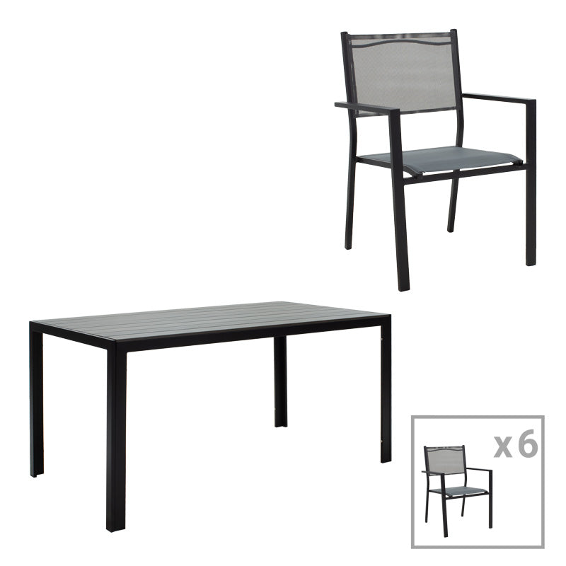 Τραπεζαρία Κήπου Nares-Moly Σετ 7 Τεμ Αλουμίνιο Μαύρο-Textilene Γκρι