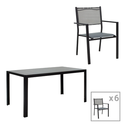 Τραπεζαρία Κήπου Nares-Moly Σετ 7 Τεμ Αλουμίνιο Μαύρο-Textilene Γκρι