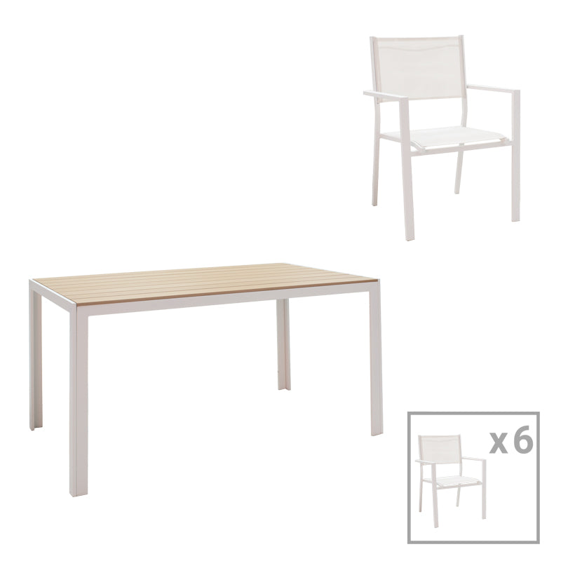 Τραπεζαρία Κήπου Nares-Moly Σετ 7 Τεμ Αλουμίνιο-Textilene σε Λευκή Απόχρωση