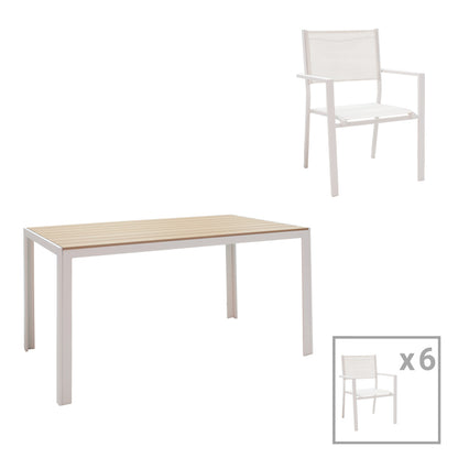 Τραπεζαρία Κήπου Nares-Moly Σετ 7 Τεμ Αλουμίνιο-Textilene σε Λευκή Απόχρωση