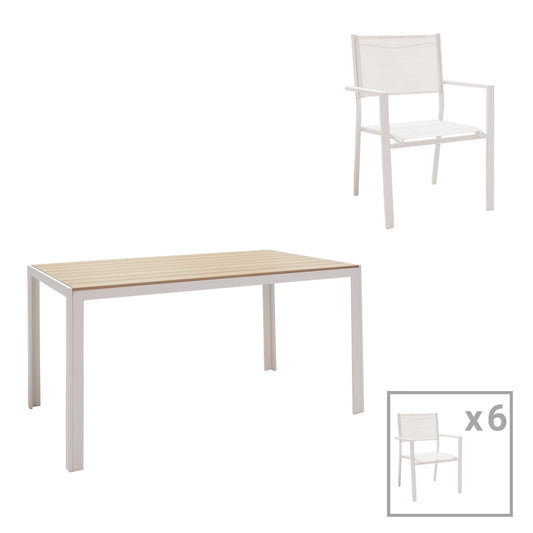 Τραπεζαρία Κήπου Nares-Moly Σετ 7 Τεμ Αλουμίνιο-Textilene σε Λευκή Απόχρωση