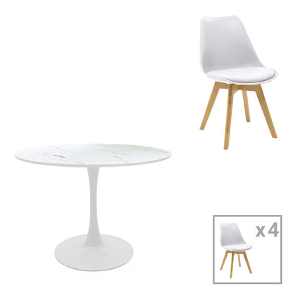 Τραπεζαρία Balou-Gaston Σετ 5 Τεμ MDF και PP σε Λευκή-Φυσική Απόχρωση Φ100x73