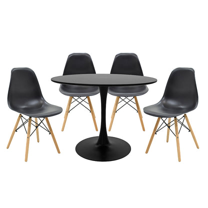 Τραπεζαρία Balou-Julita Σετ 5 Τεμ MDF και PP σε Μαύρη-Φυσική Απόχρωση Φ100x76