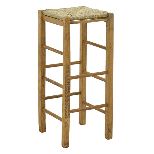 Bodier-Charchie I Backless Cafe Stool with Woven Seat, Walnut Wood 35x35x78