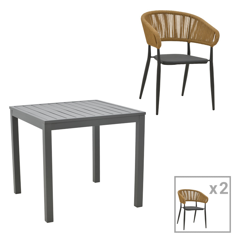 Τραπεζαρία Kliton-Raven Σετ 3 Τεμ Αλουμίνιο σε Ανθρακί Απόχρωση 80x80x74