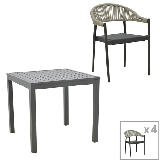 Τραπεζαρία Kliton - Elation Σετ 5 Τεμ Αλουμίνιο σε Ανθρακί Απόχρωση 80x80x74