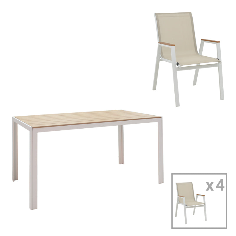 Τραπεζαρία Nares-Azelie A Σετ 5 Τεμ Λευκό Αλουμίνιο και Plywood σε Φυσική Απόχρωση 140x80x72.5