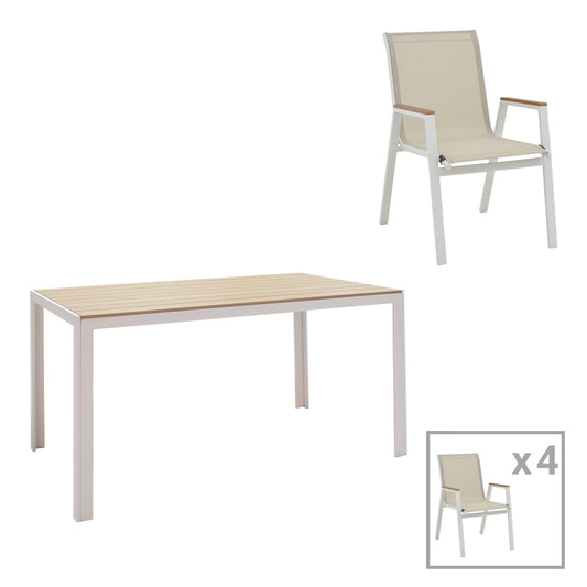 Τραπεζαρία Nares-Azelie A Σετ 5 Τεμ Λευκό Αλουμίνιο και Plywood σε Φυσική Απόχρωση 140x80x72.5