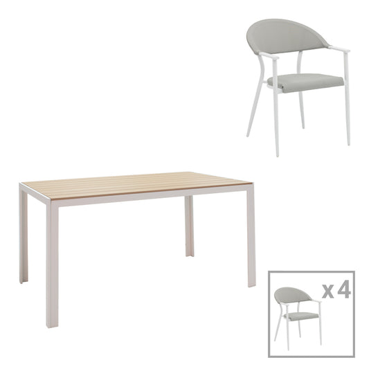 Τραπεζαρία Nares - Pino A Σετ 5 Τεμ Λευκό Αλουμίνιο και Plywood σε Φυσική Απόχρωση 140x80x72.5