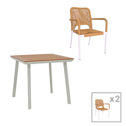 Τραπεζαρία Synergy-Norture Σετ 3 Τεμ Λευκό Αλουμίνιο και Plywood σε Φυσικό Χρώμα 80x80x74