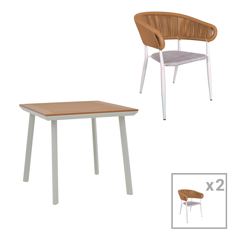 Τραπεζαρία Synergy-Raven Σετ 3 Τεμ Λευκό Αλουμίνιο και Plywood σε Φυσικό Χρώμα 80x80x74