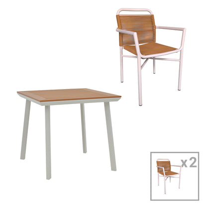 Τραπεζαρία Synergy-Clutch Σετ 3 Τεμ Λευκό Αλουμίνιο και Plywood σε Φυσικό Χρώμα 80x80x74