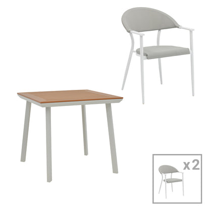 Τραπεζαρία Synergy-Pino Σετ 3 Τεμ Λευκό Αλουμίνιο και Plywood σε Φυσικό Χρώμα 80x80x74