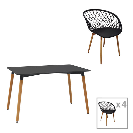 Τραπεζαρία Ezra-Natali Σετ 5 Τεμ PP-MDF σε Μαύρη-Φυσική Απόχρωση 120x80x76