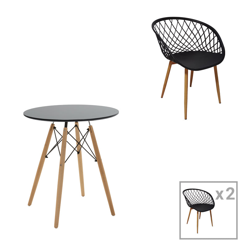 Dining Table Ezra-Julita Set of 3 Pcs PP-MDF in Black-Natural Shade Φ60x73