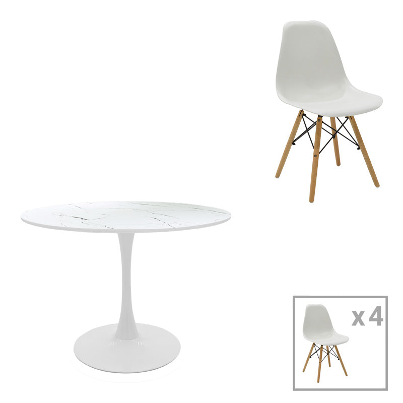 Τραπεζαρία Julita-Balou Σετ 5 Τεμ PP-MDF Λευκό Φ100x73