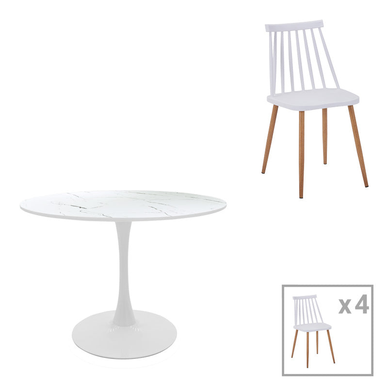 Τραπεζαρία Aurora-Balou Σετ 5 Τεμ PP-MDF Λευκό Φ100x73