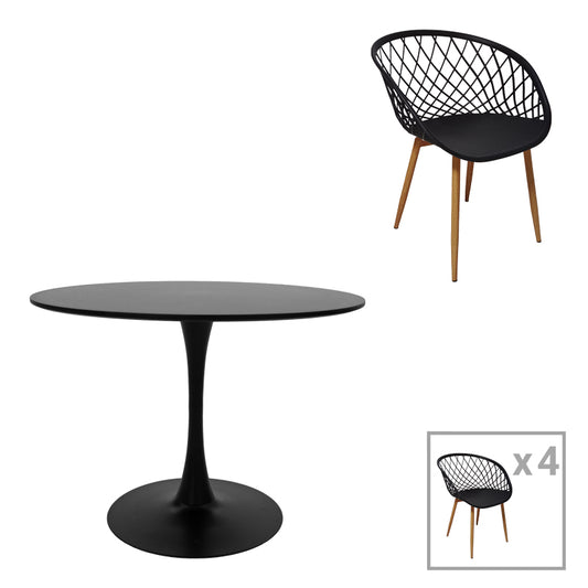 Τραπεζαρία Ezra-Balou Σετ 5 Τεμ PP-MDF σε Μαύρη-Φυσικό Απόχρωση Φ100x76