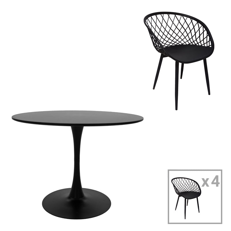 Τραπεζαρία Ezra-Balou Σετ 5 Τεμ PP-MDF σε Μαύρη Απόχρωση Φ100x76