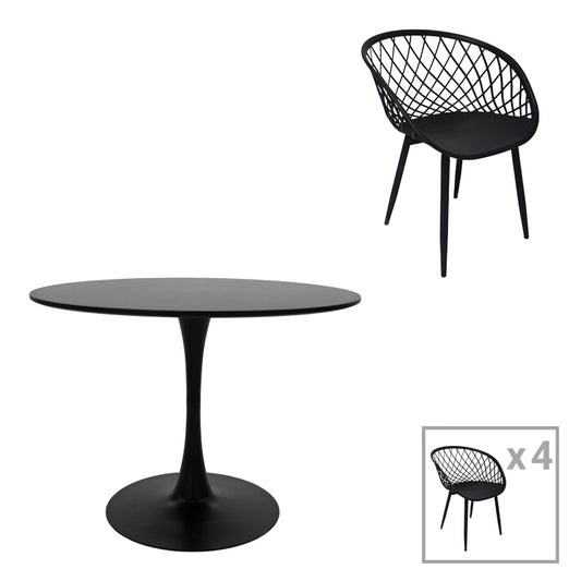 Τραπεζαρία Ezra-Balou Σετ 5 Τεμ PP-MDF σε Μαύρη Απόχρωση Φ100x76