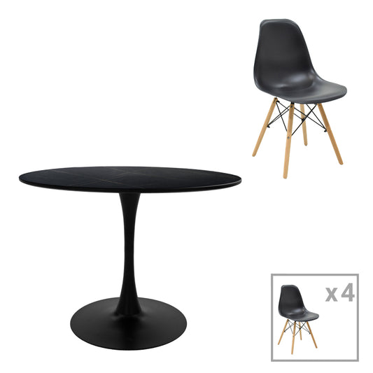 Τραπεζαρία Julita-Balou Σετ 5 Τεμ MDF-PP σε Μαύρο-Φυσικό Απόχρωση Φ120x73