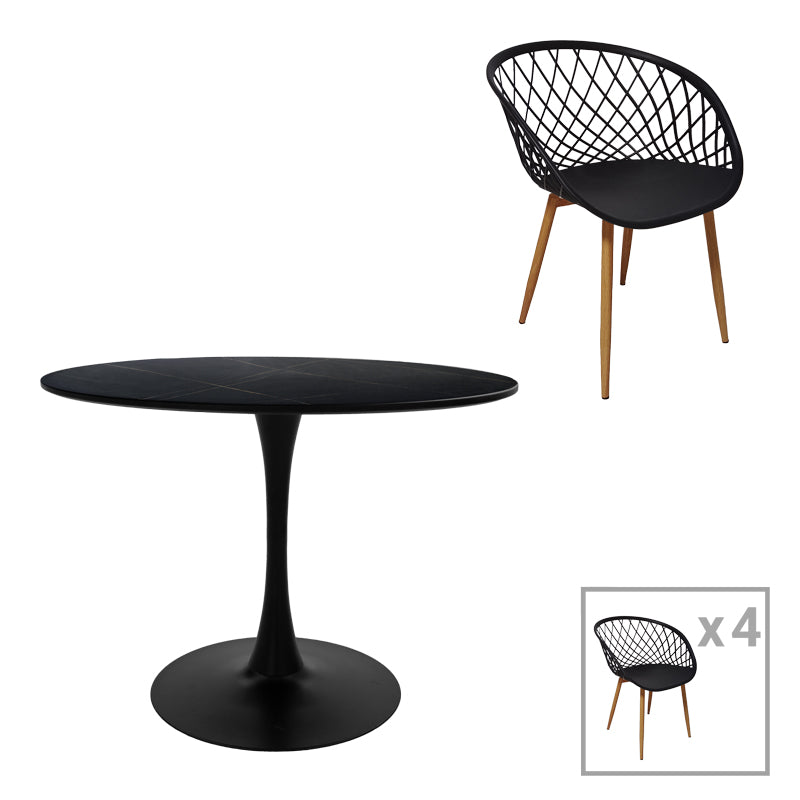 Τραπεζαρία Ezra-Balou Σετ 5 Τεμ PP-MDF σε Μαύρη-Φυσικό Απόχρωση Φ120x73