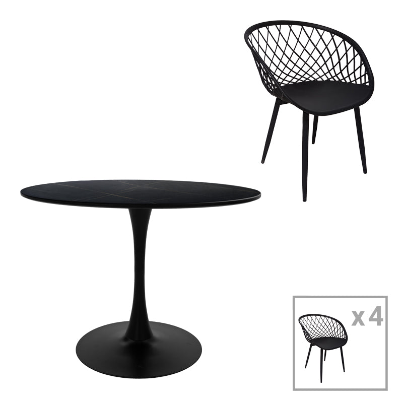 Τραπεζαρία Ezra-Balou Σετ 5 Τεμ PP-MDF σε Μαύρη Απόχρωση Φ120x73