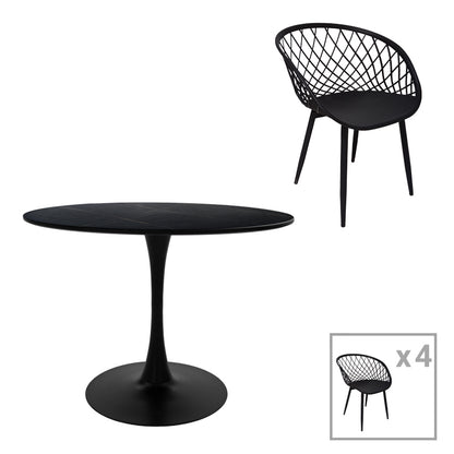 Τραπεζαρία Ezra-Balou Σετ 5 Τεμ PP-MDF σε Μαύρη Απόχρωση Φ120x73