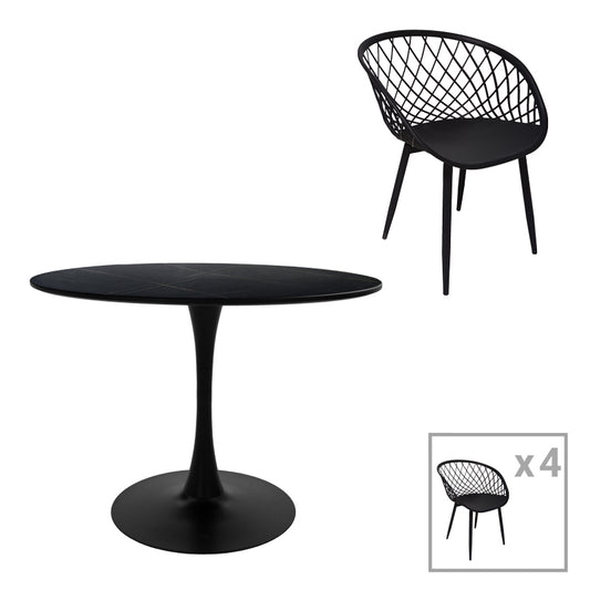 Τραπεζαρία Ezra-Balou Σετ 5 Τεμ PP-MDF σε Μαύρη Απόχρωση Φ120x73