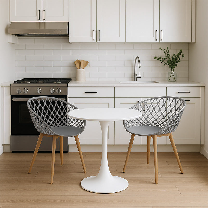 Τραπεζαρία Elijah-Ezra Σετ 3 Τεμ PP-PU σε Γκρι-Λευκή Απόχρωση με Φυσικό Πόδι Φ60x74