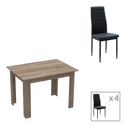 Τραπεζαρία Manka-Parker Σετ 5 Τεμ MDF σε Μαύρη-Sonoma Truffle Απόχρωση 110x80x77