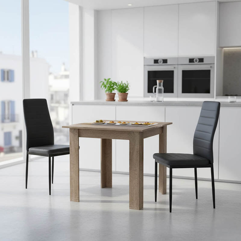 Τραπεζαρία Manka-Parker Σετ 3 Τεμ MDF σε Μαύρη-Sonoma Truffle Απόχρωση 80x80x77