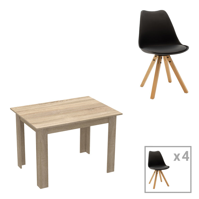 Τραπεζαρία Manka-Caron Σετ 5 Τεμ σε Sonoma-Μαύρη Απόχρωση 110x80x77