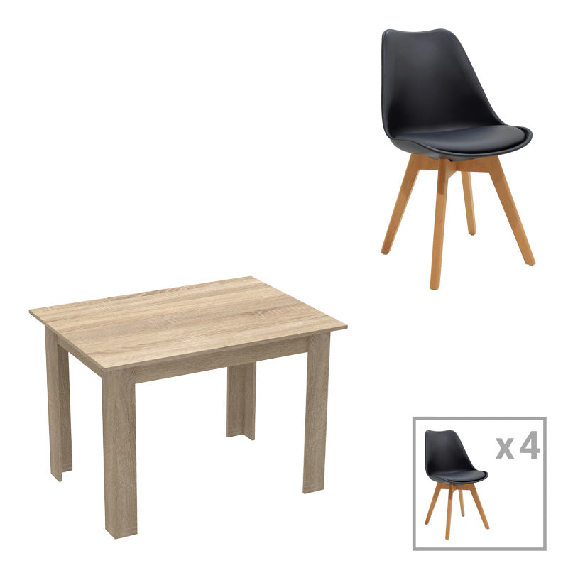 Τραπεζαρία Manka-Gaston Σετ 5 Τεμ σε Sonoma-Μαύρη Απόχρωση 110x80x77