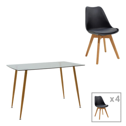 Τραπεζαρία Chloe-Gaston Σετ 5 Τεμ Γυάλινο 8χιλ Ανθρακί - Πόδι Φυσικό 120x70x75