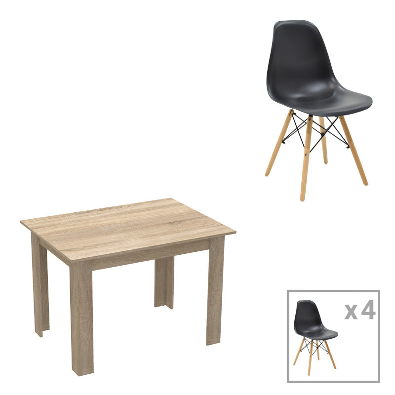 Τραπεζαρία Manka-Julita Σετ 5 Τεμ σε Sonoma-Μαύρη Απόχρωση 110x80x77