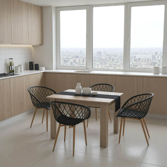 Τραπεζαρία Manka-Ezra Σετ 5 Τεμ σε Sonoma-Μαύρη Απόχρωση 110x80x77