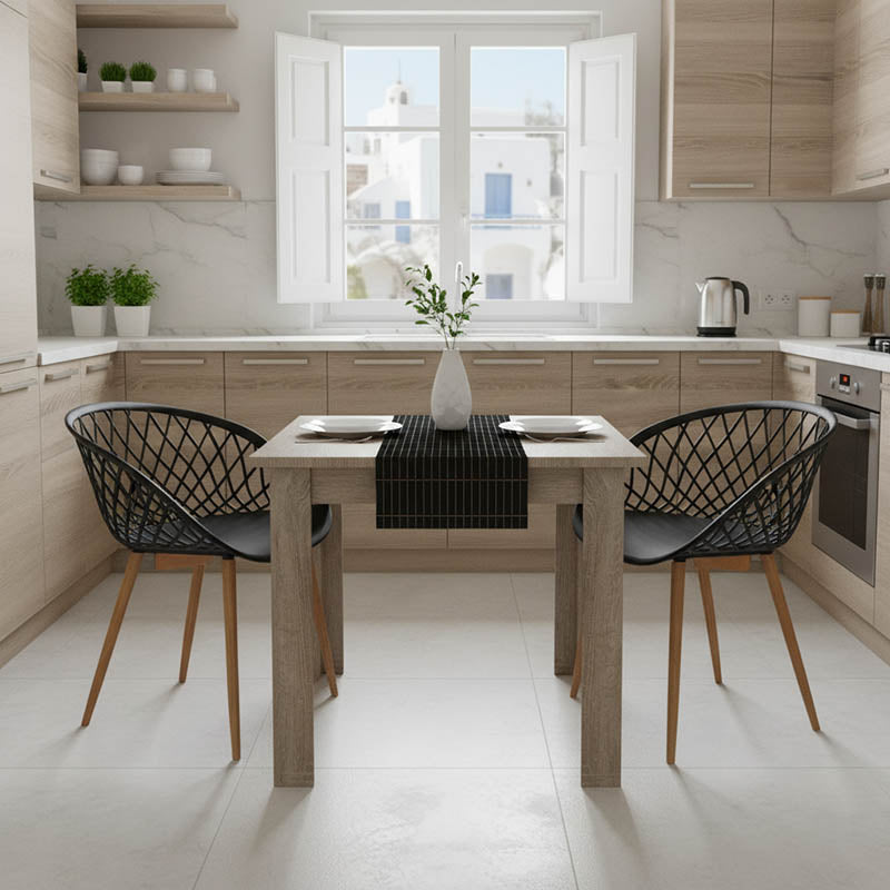 Τραπεζαρία Manka-Ezra Σετ 3 Τεμ σε Sonoma Truffle-Μαύρη Απόχρωση 80x80x77