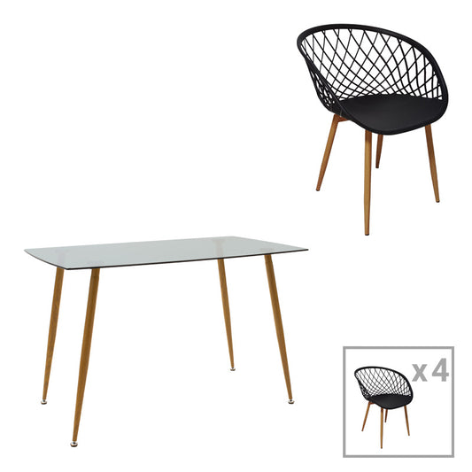 Τραπεζαρία Chloe-Ezra Σετ 5 Τεμ Γυάλινο 8χιλ Ανθρακί - Πόδι Φυσικό 120x70x75