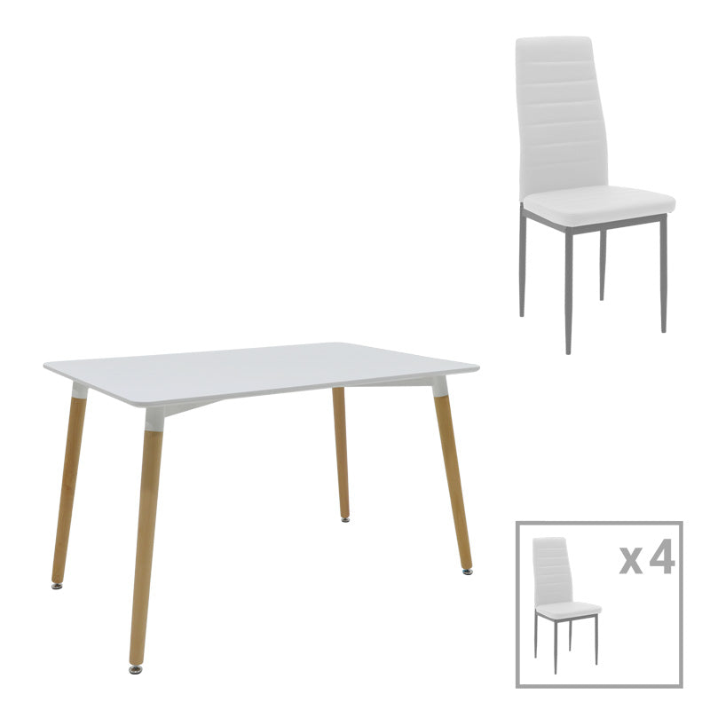 Τραπεζαρία Natali-Parker Σετ 5 Τεμ MDF Λευκό-Πόδια Φυσικό 120x80x76