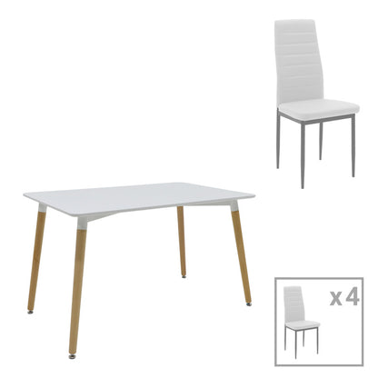 Τραπεζαρία Natali-Parker Σετ 5 Τεμ MDF Λευκό-Πόδια Φυσικό 120x80x76