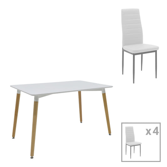 Τραπεζαρία Natali-Parker Σετ 5 Τεμ MDF Λευκό-Πόδια Φυσικό 120x80x76