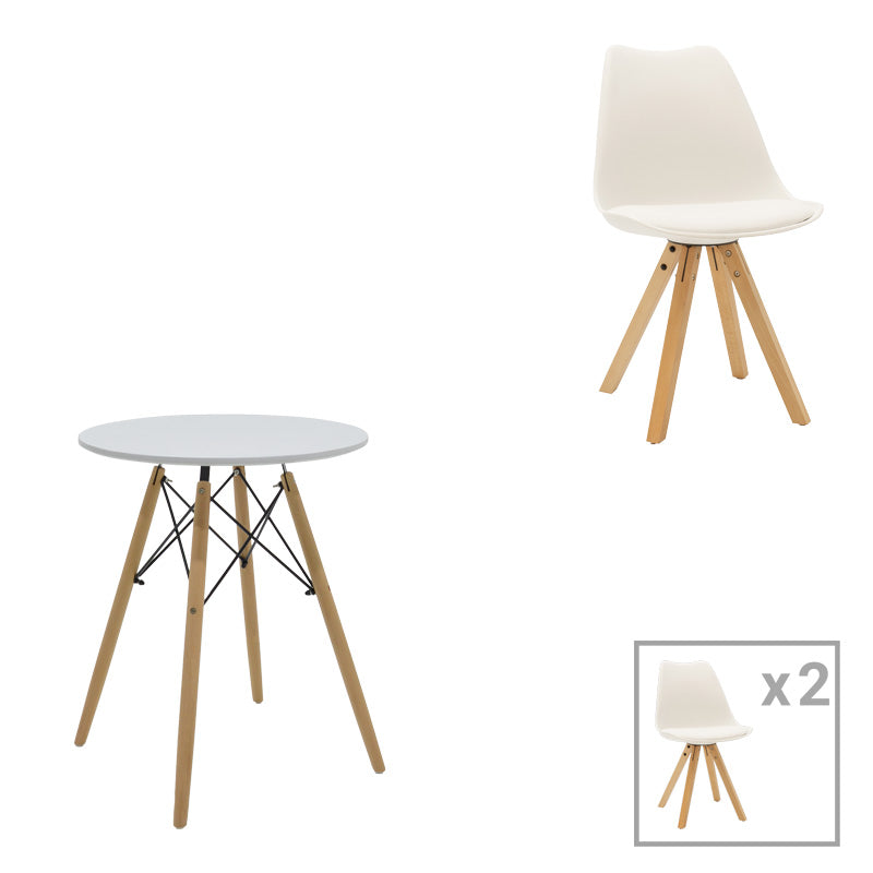 Τραπεζαρία Julita-Caron Σετ 3 Τεμ MDF Λευκό-Πόδια σε Φυσική Απόχρωση Φ60x73