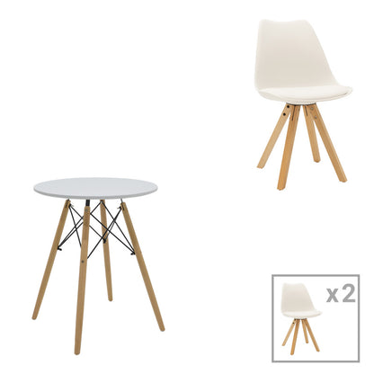 Τραπεζαρία Julita-Caron Σετ 3 Τεμ MDF Λευκό-Πόδια σε Φυσική Απόχρωση Φ60x73