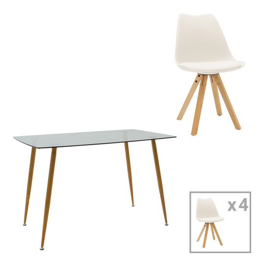 Τραπεζαρία Chloe-Caron Σετ 5 Τεμ Γυάλινο 8χιλ Ανθρακί - Πόδι Φυσικό 120x70x75